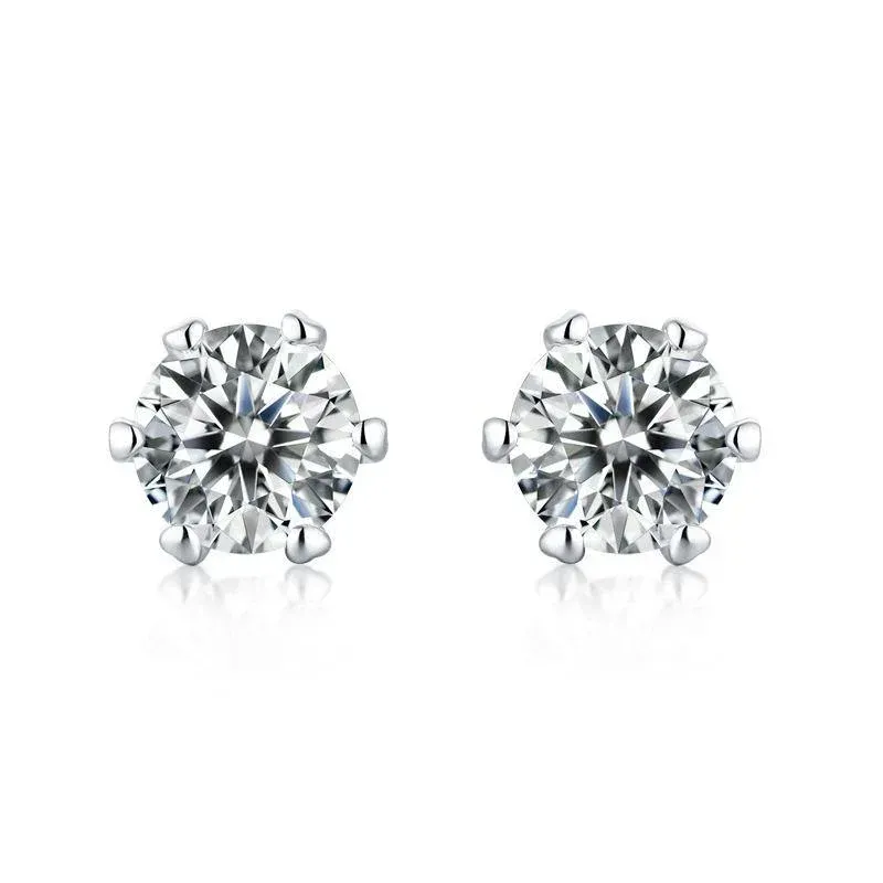 ⏰ Limited Time Offer - Moissanite Round Six Prong Sterling Silver Stud Earrings Anniversary Day Gifts For Men Women