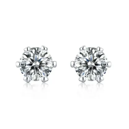 ⏰ Limited Time Offer - Moissanite Round Six Prong Sterling Silver Stud Earrings Anniversary Day Gifts For Men Women