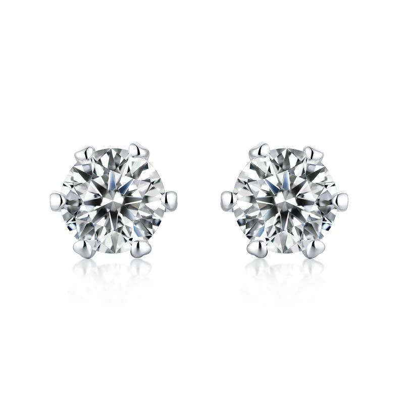 Moissanite Series Classic Six-Claw Sterling Silver Stud Earrings-Sterling Silver-lornajewelry