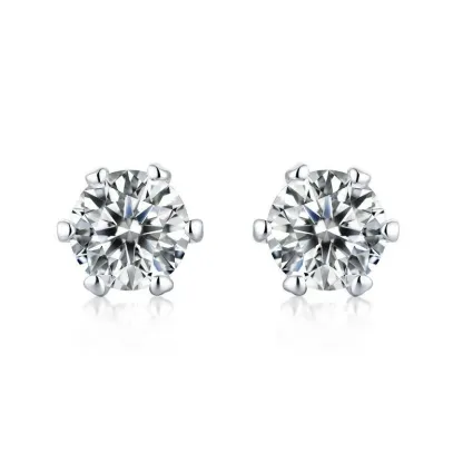 Moissanite Series Classic Six-Claw Sterling Silver Stud Earrings-Sterling Silver-lornajewelry