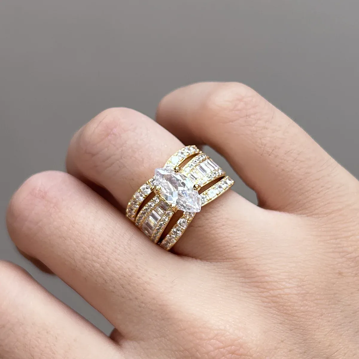 Highly Recommended | 3Ct Amazing Marquise Cut 3PCS Band Bridal Set