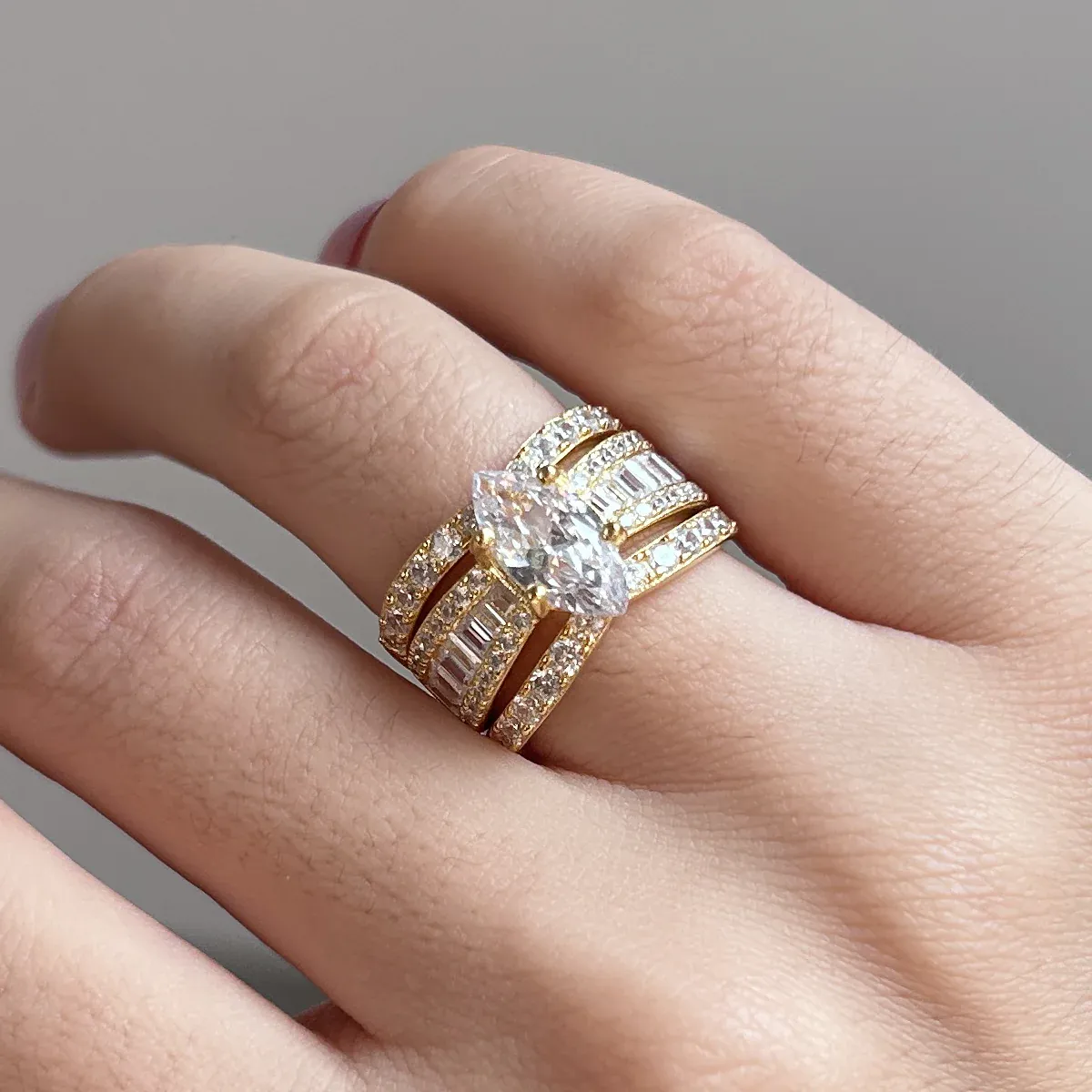 Highly Recommended | 3Ct Amazing Marquise Cut 3PCS Band Bridal Set