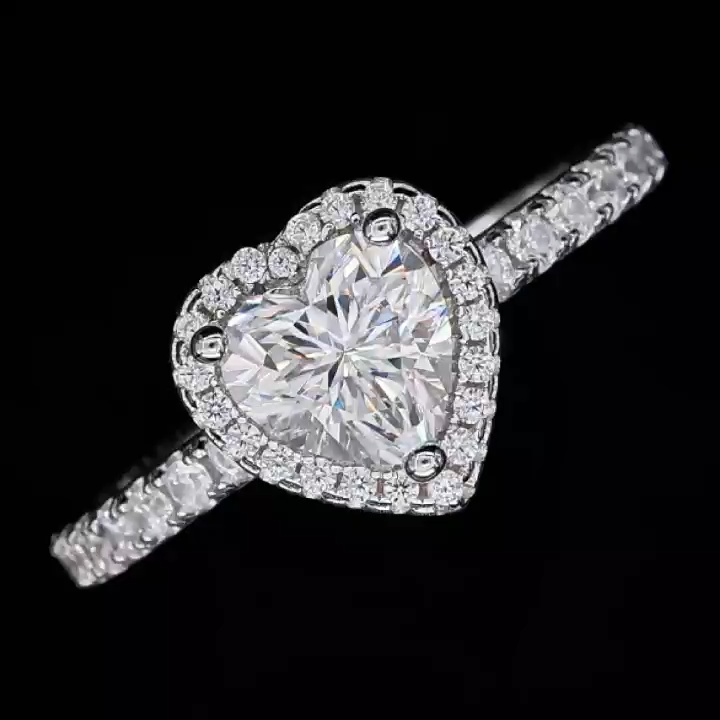 1Ct Moissanite Classic  Heart Cut Halo Engagement Ring