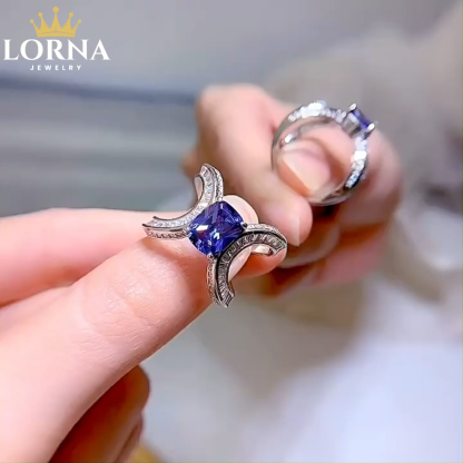 2Ct Blue Sapphire Cushion Cut Diamond Accent Unique Design Ring
