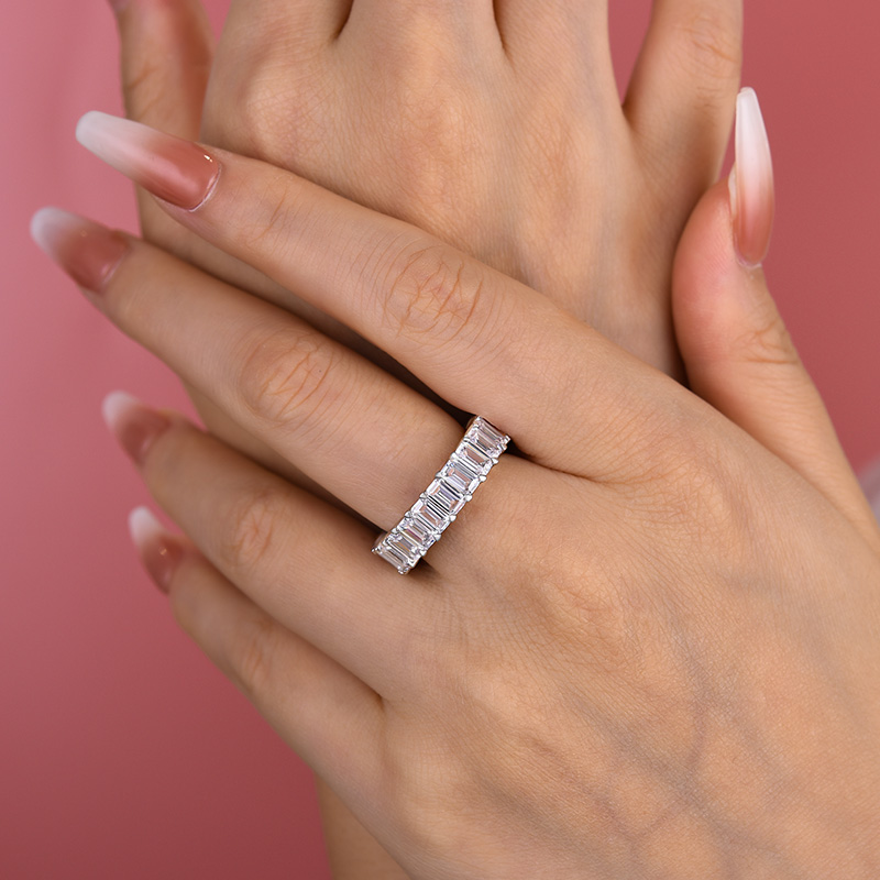 Eternity Emerald Cut s Women's Wedding Band-Sterling Silver-lornajewelry