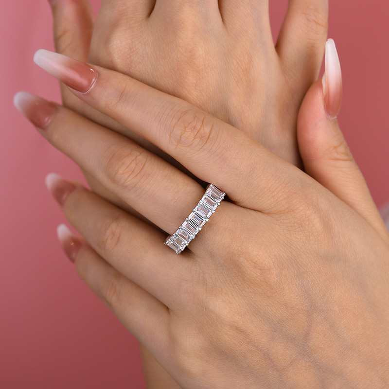 Eternity Emerald Cut s Women's Wedding Band-Sterling Silver-lornajewelry