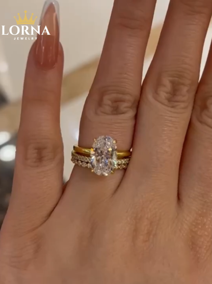 Oval Cut Yellow Gold Women's Wedding Ring Sets In Sterling Silver