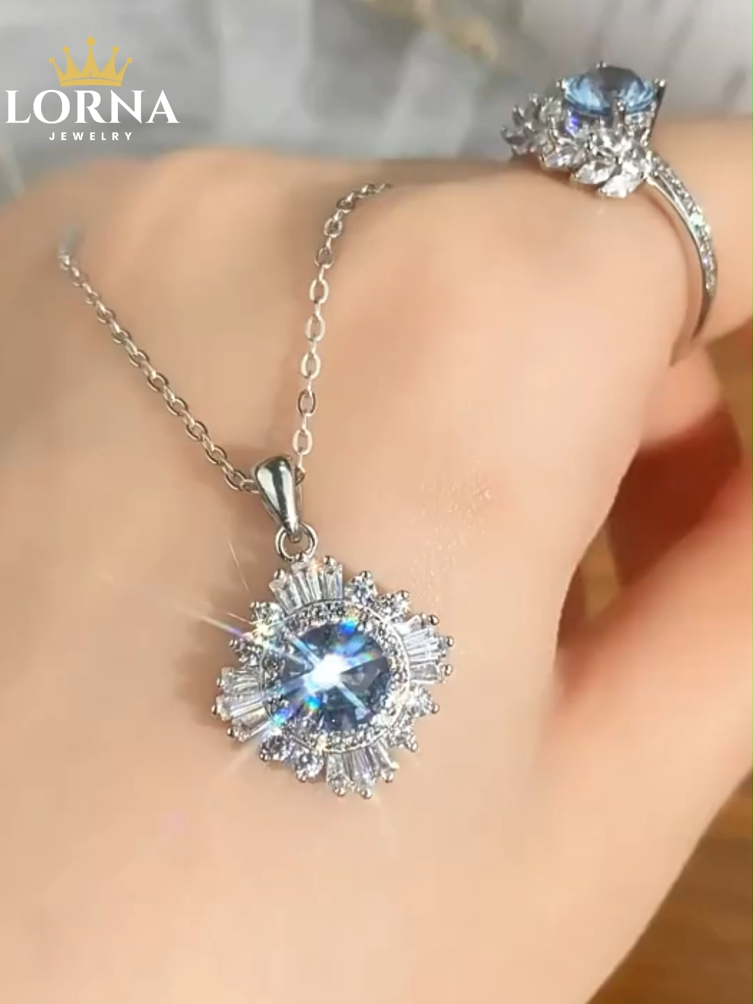 1Ct Moissanite Blue Round Cut Gemstone Leaf Marquise Setting Elegant Ring