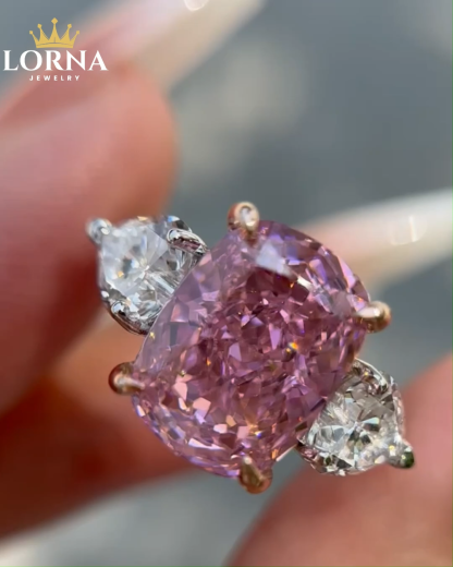 6.5Ct Elegant Cushion Cut Three Stone Pink Sapphire Engagement Ring In Sterling Silver