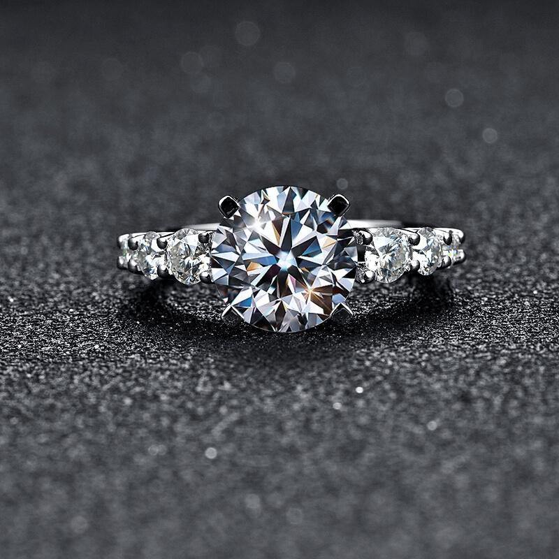 3Ct Moissanite Seven Stone Round Cut Sterling Silver Engagement Ring-Sterling Silver-lornajewelry