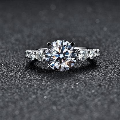 3Ct Moissanite Seven Stone Round Cut Sterling Silver Engagement Ring-Sterling Silver-lornajewelry