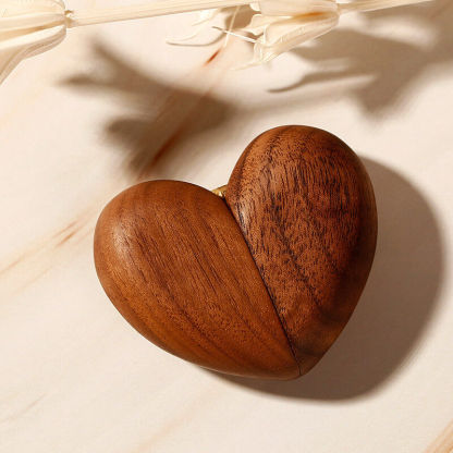 Lornajewelry Vintage Wooden Heart Shape Magnet Ring Box