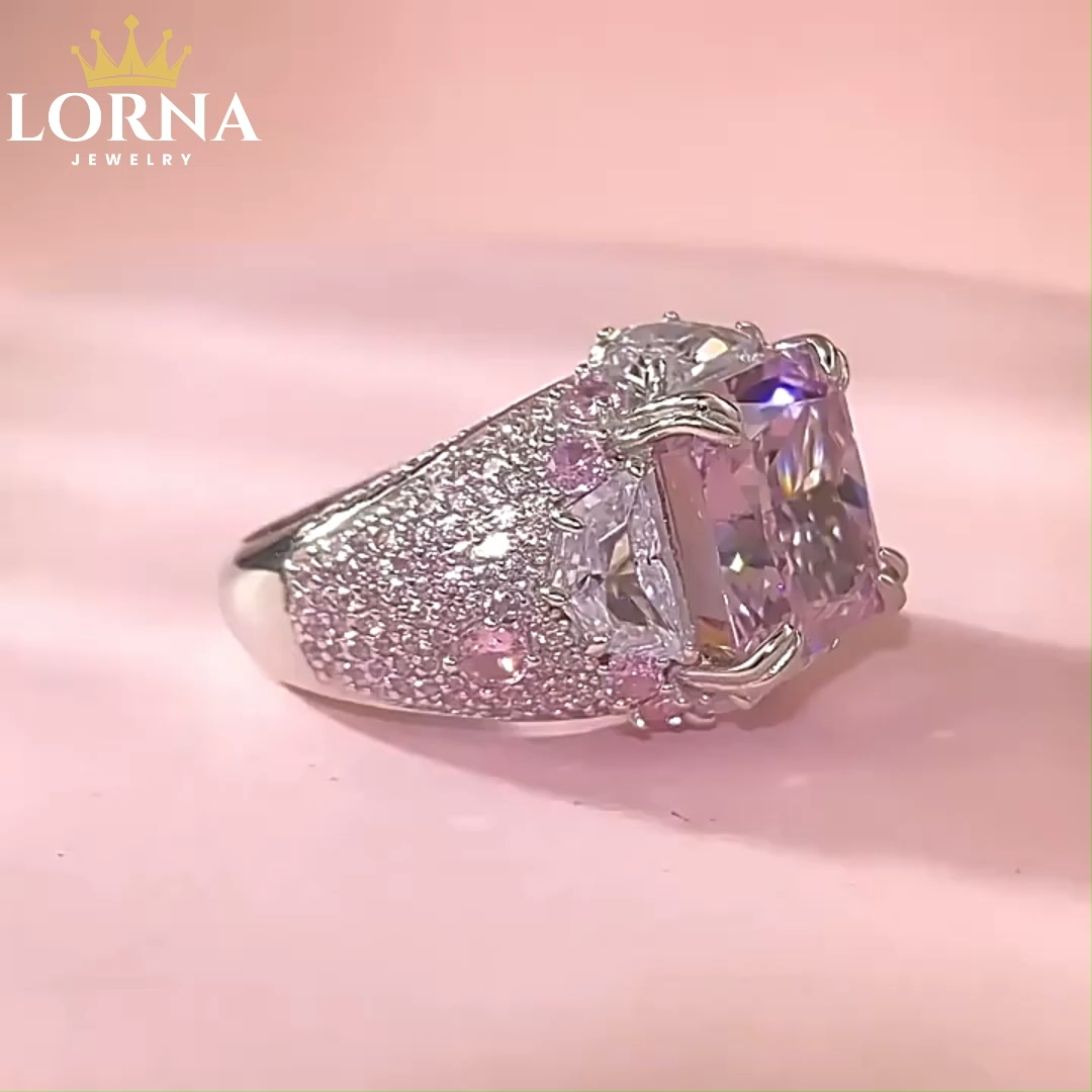 7Ct Luxury Lavender color Cushion Gemstone Side Stone Accents Ring