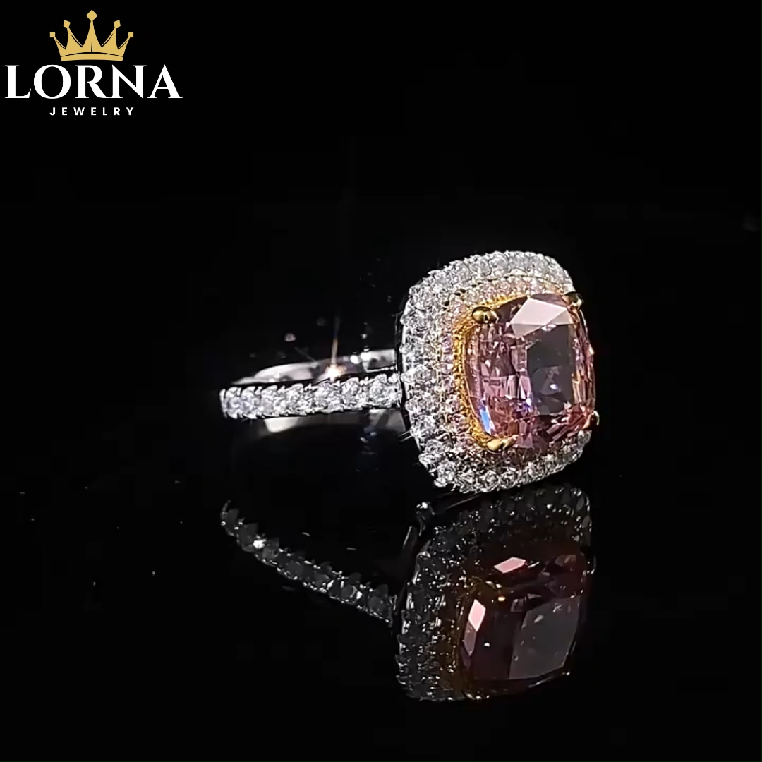 2.5Ct Cushion Cut Pink Gemstone Double Halo Design Ring