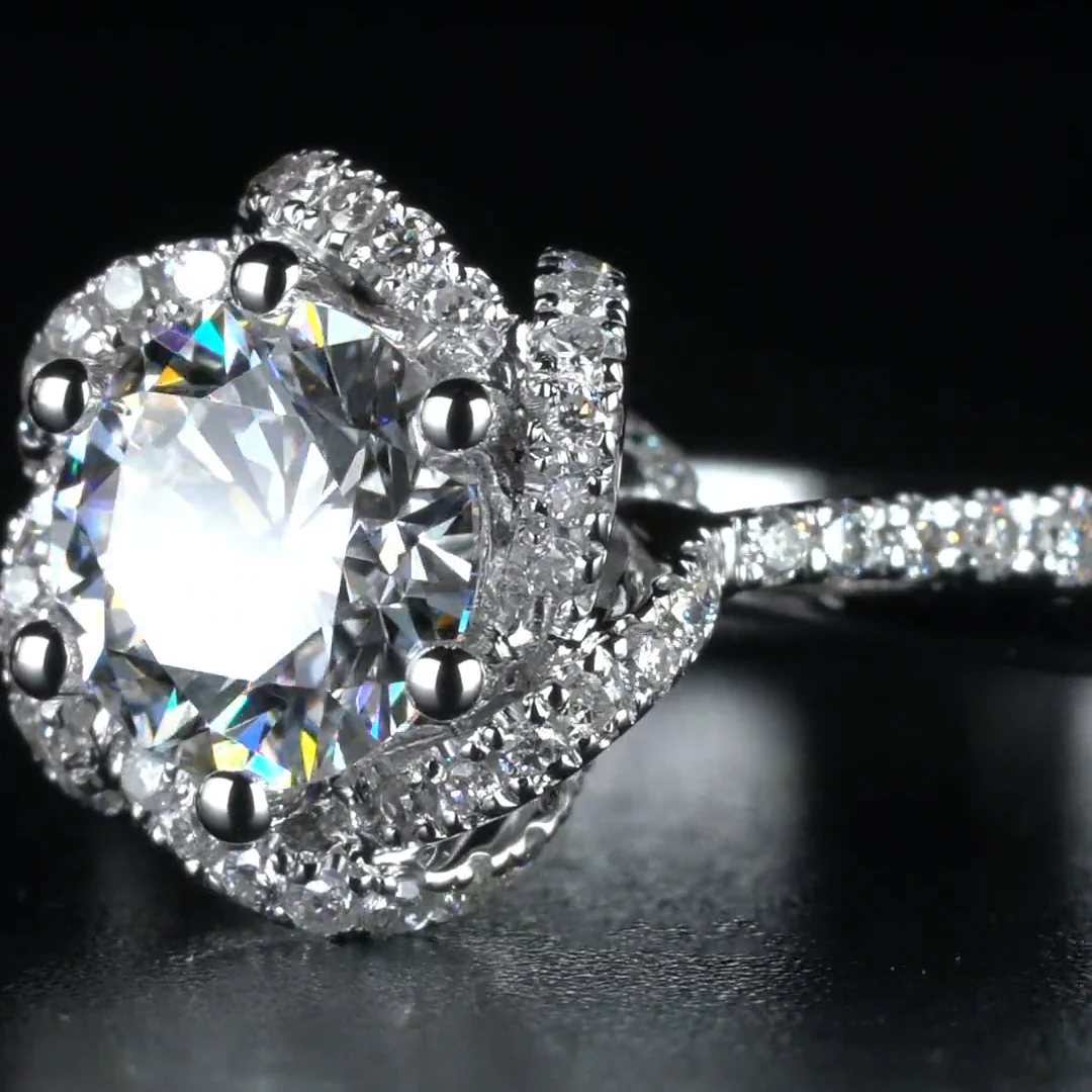 1Ct Moissanite Twist Flower Design Engagement Ring