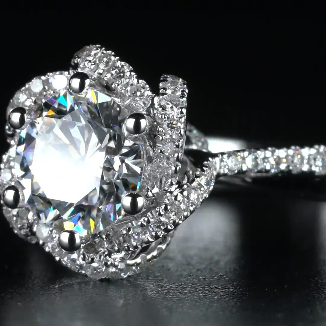 1Ct Moissanite Twist Flower Design Engagement Ring