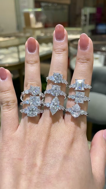 3Ct Moissanite Pear Cut Round Side Chic Five-Diamond Statement Engagement Ring