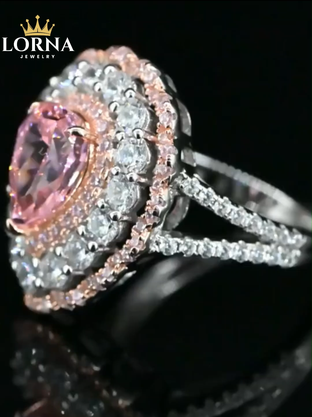 1.2Ct Pink Gemstone Pear Cut Double Halo Ring