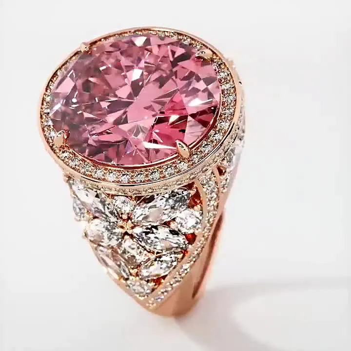 4Ct Round Cut Pink Sapphire Rose Gold Engagement Ring in Sterling Silver