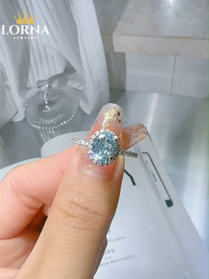 1.5Ct Oval Cut Aquamarine Halo Design Ring