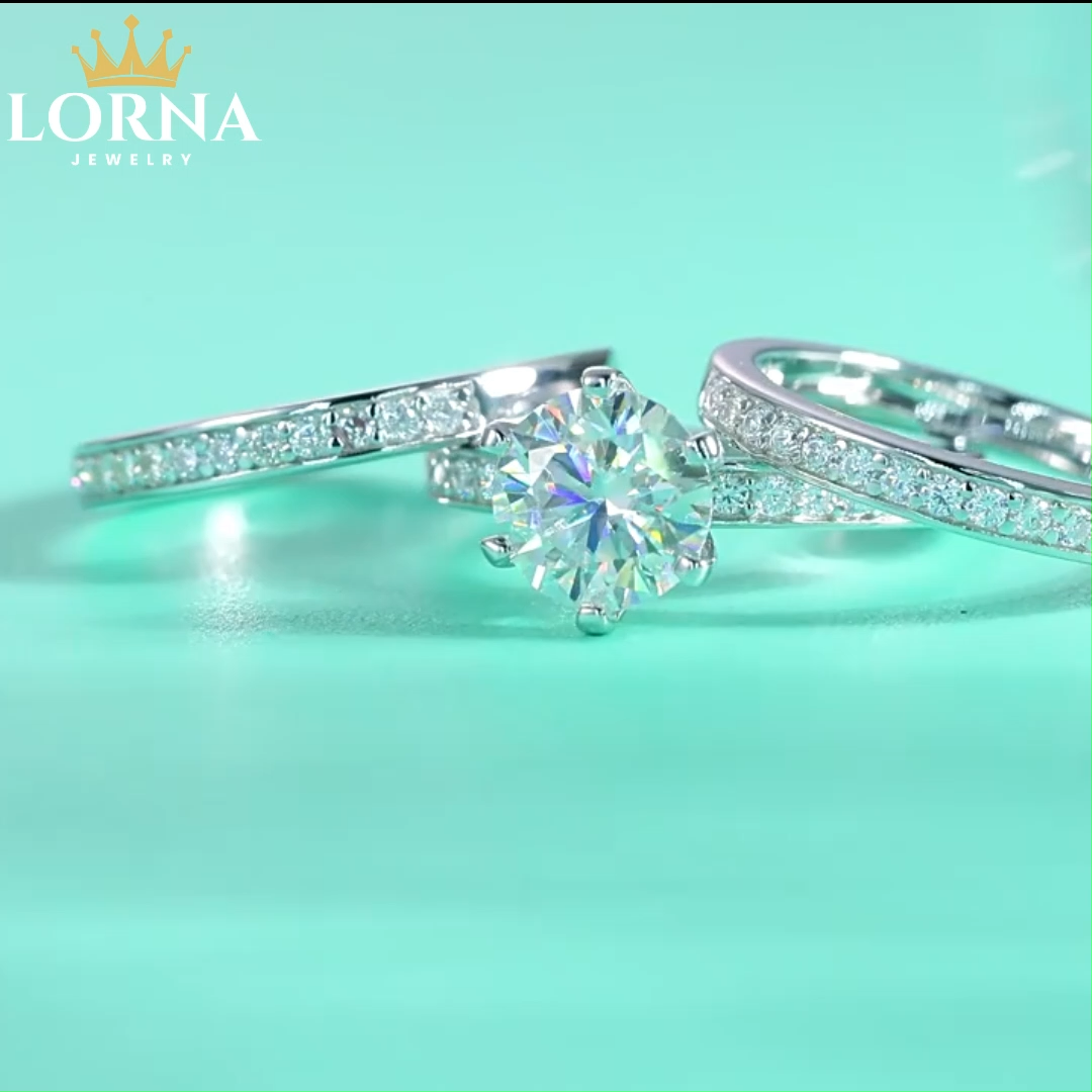 2Ct Moissanite 3PC Set Round Cut Promise Women's Ring