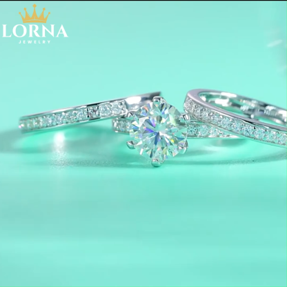 2Ct Moissanite 3PC Set Round Cut Promise Women's Ring