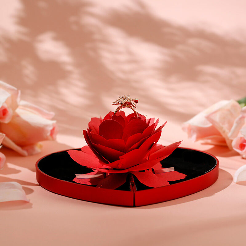 Lornajewelry Heart Shape Rose Flower Ring Box