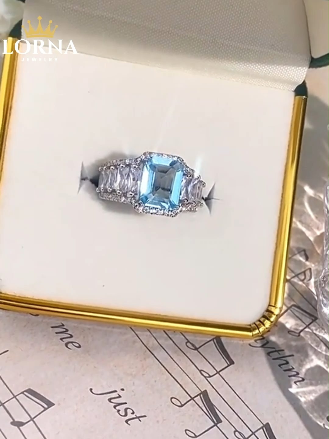 3Ct Aquamarine Blue Emerald Cut Pave Setting Vintage Ring