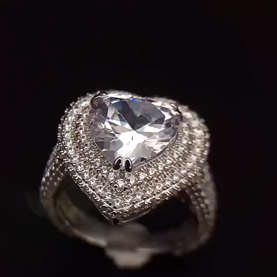 3.5Ct Heart Cut Double Halo Split Shank Exquisite Pave Engagement Ring