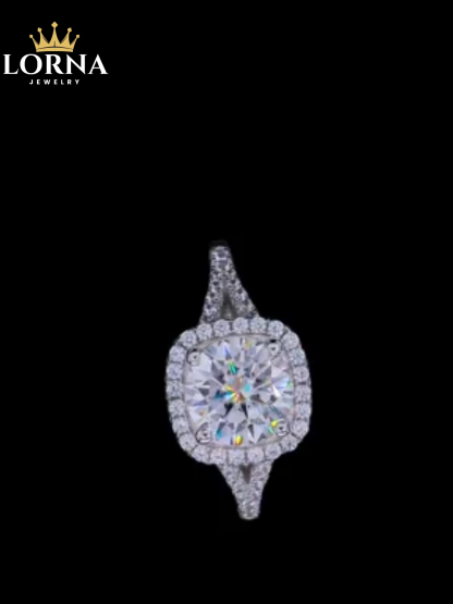 1.5Ct/2Ct/3Ct Moissanite Split Shank Square Halo Pave Engagement Ring