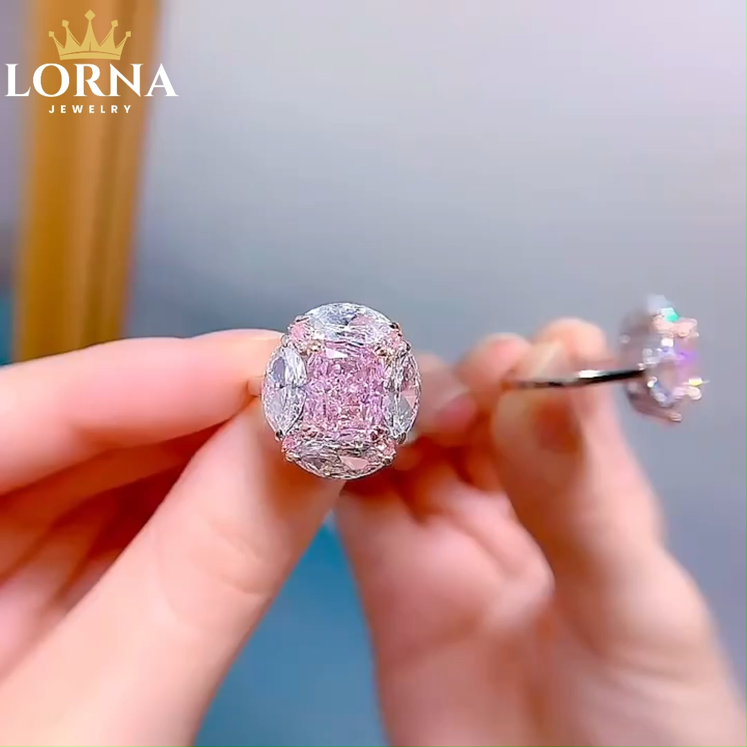 4Ct Pink Diamond Radiant Cut Prong Setting Luxury Style Ring