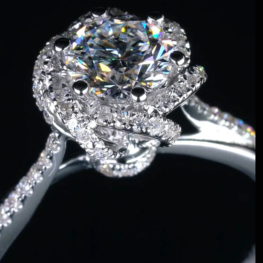 1Ct Moissanite Twist Flower Design Engagement Ring