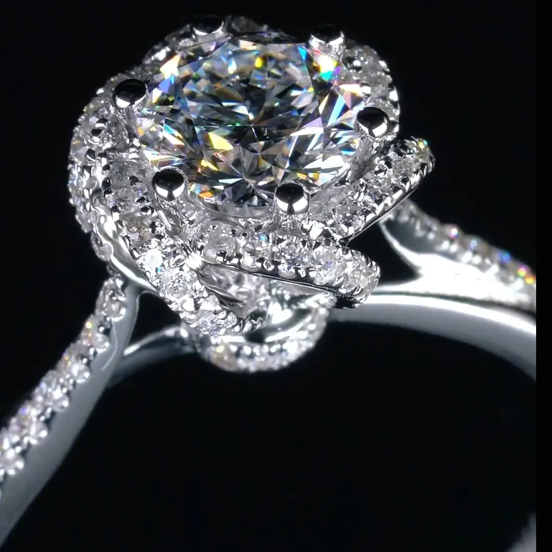 1Ct Moissanite Twist Flower Design Engagement Ring