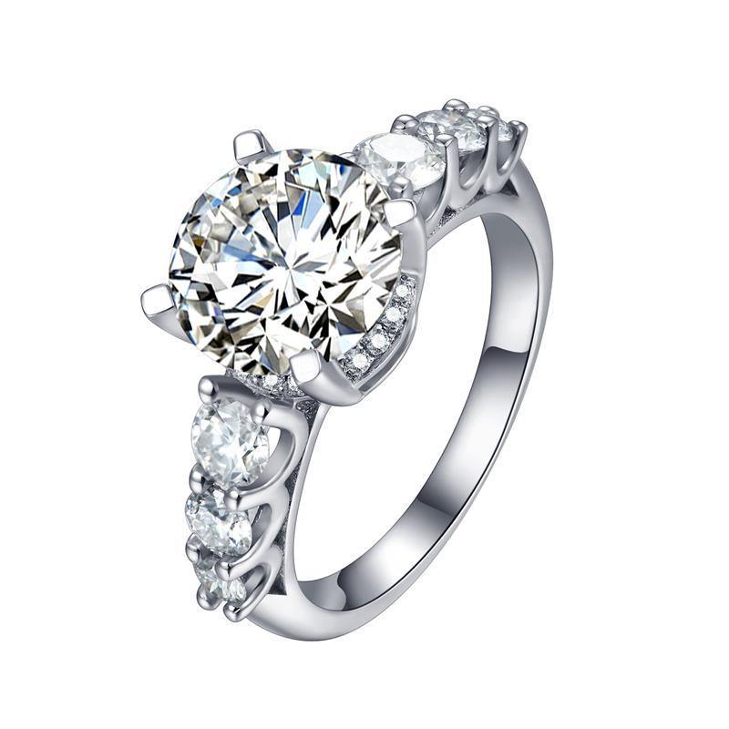 3Ct Moissanite Seven Stone Round Cut Sterling Silver Engagement Ring-Sterling Silver-lornajewelry