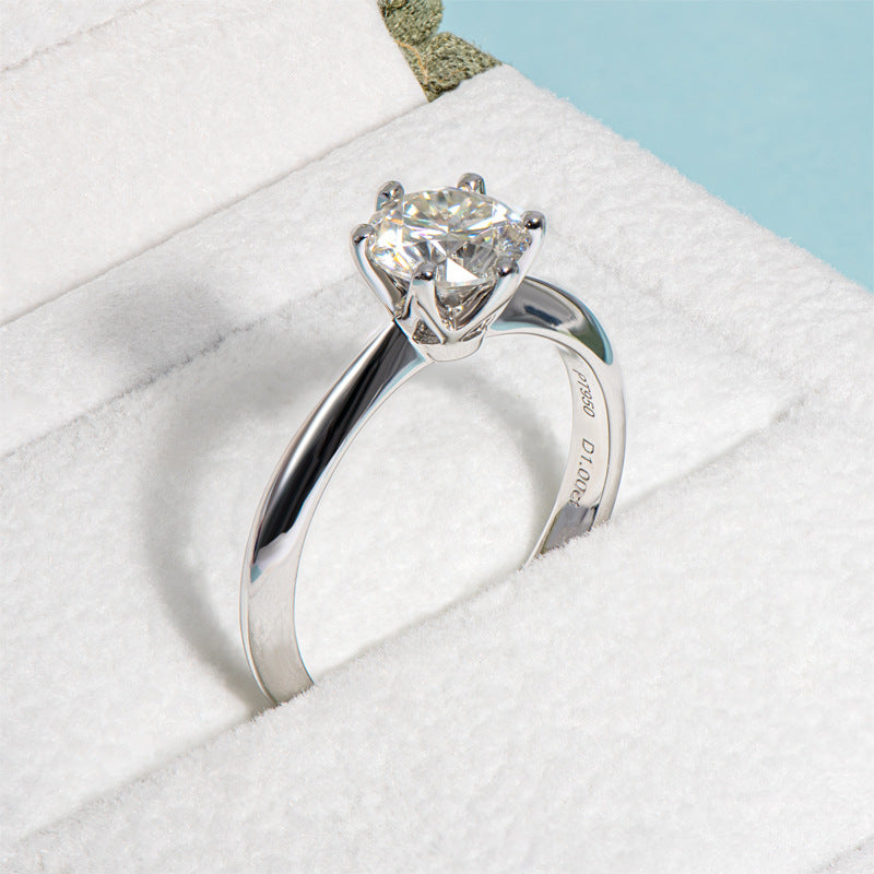 1Ct/2Ct/3Ct/5Ct Moissanite Classic Solitaire Six-Prong Sterling Silver Engagement Ring-Sterling Silver-lornajewelry