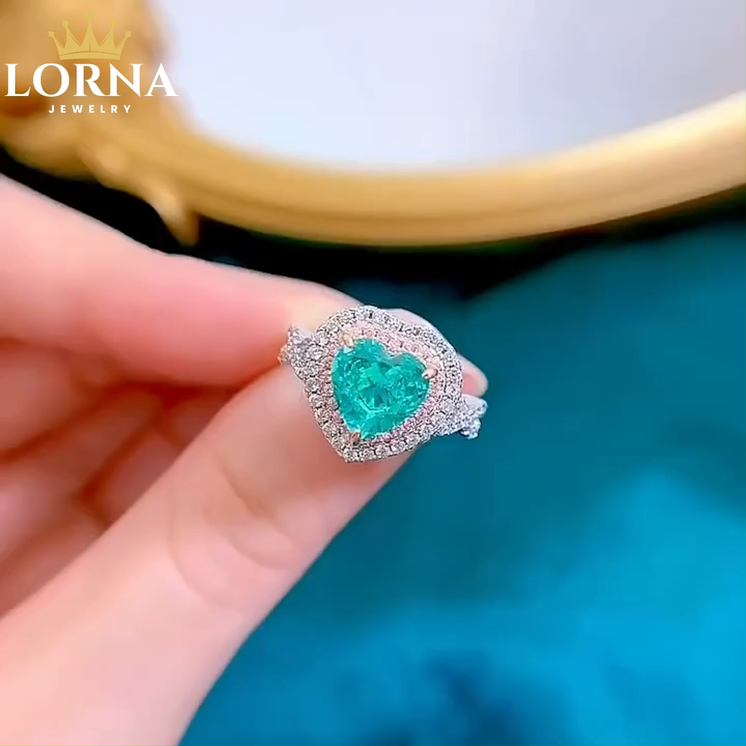 2Ct Romantic Heart Shape Paraiba Gemstone Double Halo Ring