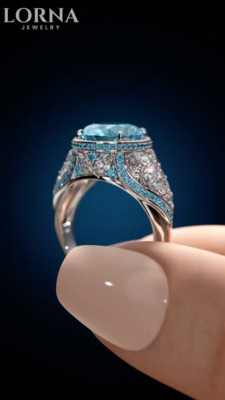 4Ct Round Cut Aquamarine Sapphire Engagement Ring in Sterling Silver