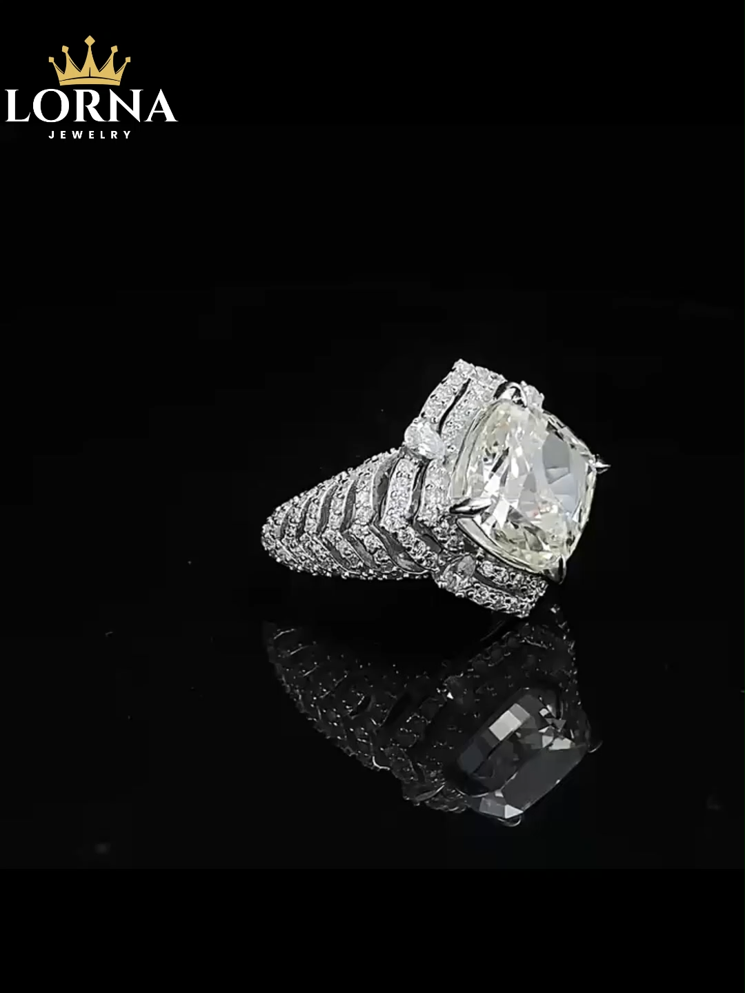 5Ct Cushion Cut Pave Halo Luxury Setting Ring