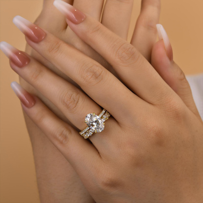 Unique Oval Cut Wedding Ring Set-Sterling Silver-lornajewelry