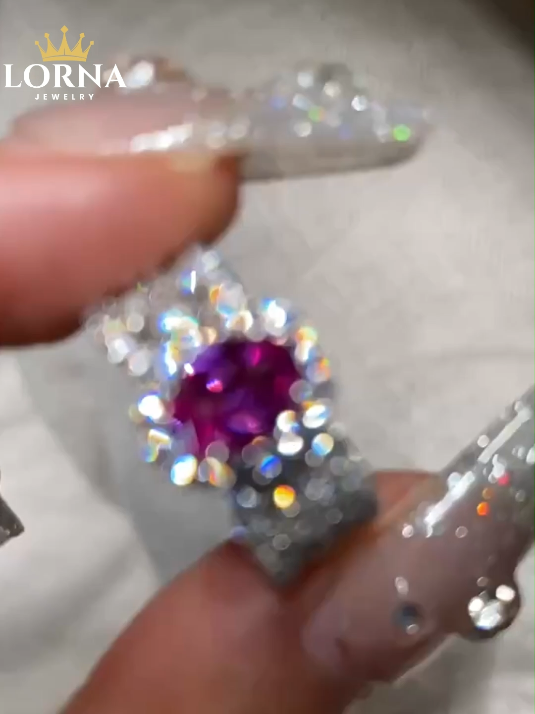 1Ct Rose Red Oval Cut Pave Halo Setting Ring