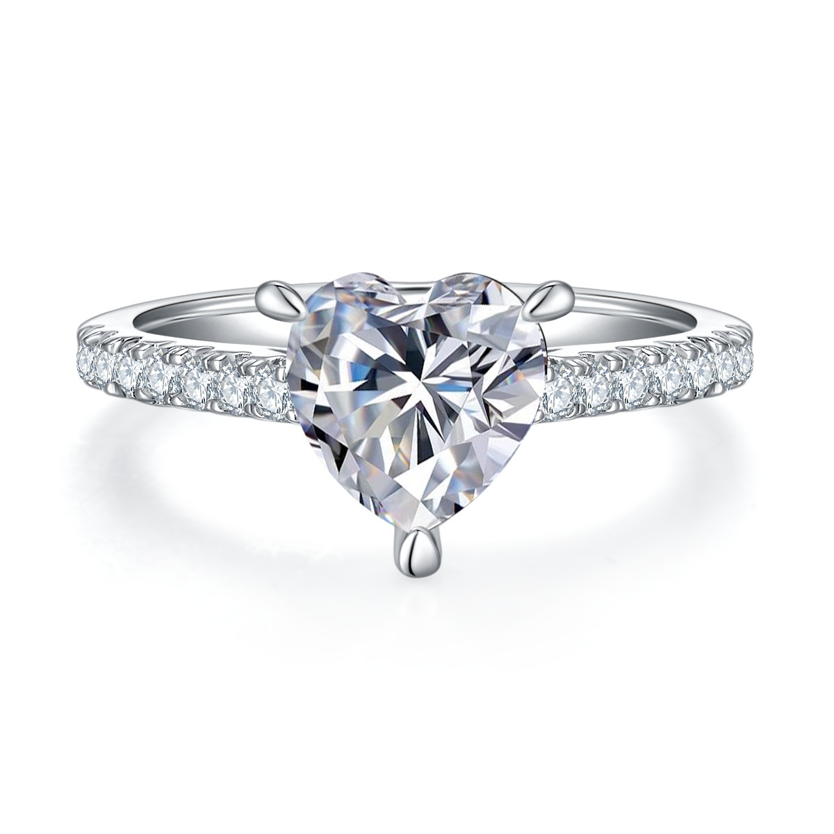 2Ct Moissanite Heart Cut Delicate Pave Engagement Ring in Sterling Silver