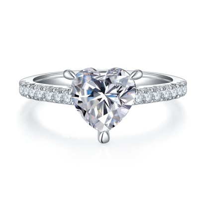 2Ct Moissanite Heart Cut Delicate Pave Engagement Ring in Sterling Silver-Sterling Silver-lornajewelry