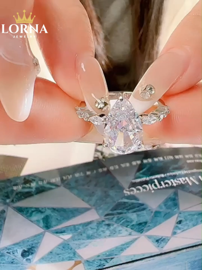 3Ct Sparkle Pear Cut  Engagement Ring In Sterling Silver