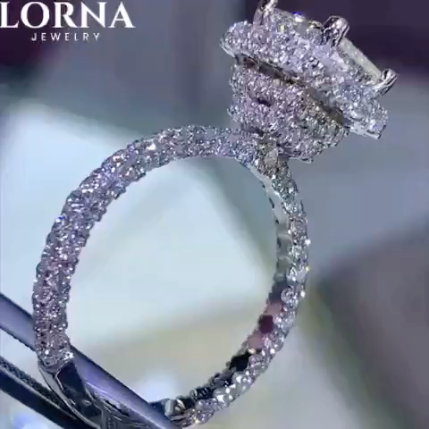 3Ct Princess Cut Luxury Double Halo Pavé Engagement Ring in Sterling Silver