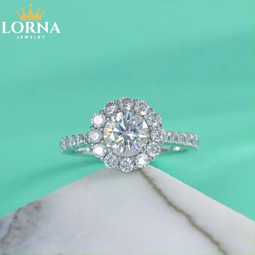 1Ct Moissanite Halo Round Cut Engagement Ring