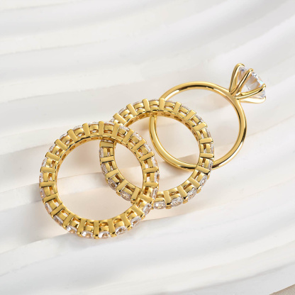 Classic Round Cut 3-Pieces Wedding Set In Sterling Silver-Sterling Silver-lornajewelry