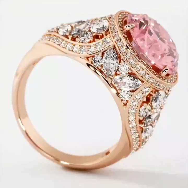 4Ct Round Cut Pink Sapphire Rose Gold Engagement Ring in Sterling Silver