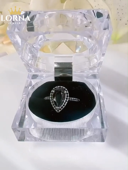 2.2Ct Halo Pear Cut Black Simulated Diamond Engagement Ring In Sterling Silver