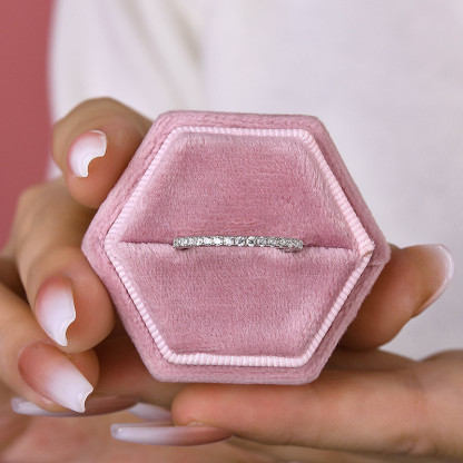 Sterling Silver Classic Half Eternity Thin Women's Wedding Band-Sterling Silver-lornajewelry