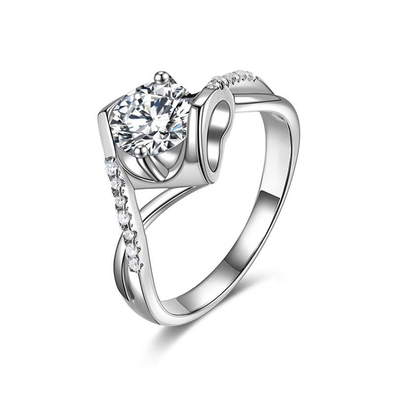 1Ct/2Ct Moissanite Angel kiss Round Sterling Silver Ring-Sterling Silver-lornajewelry